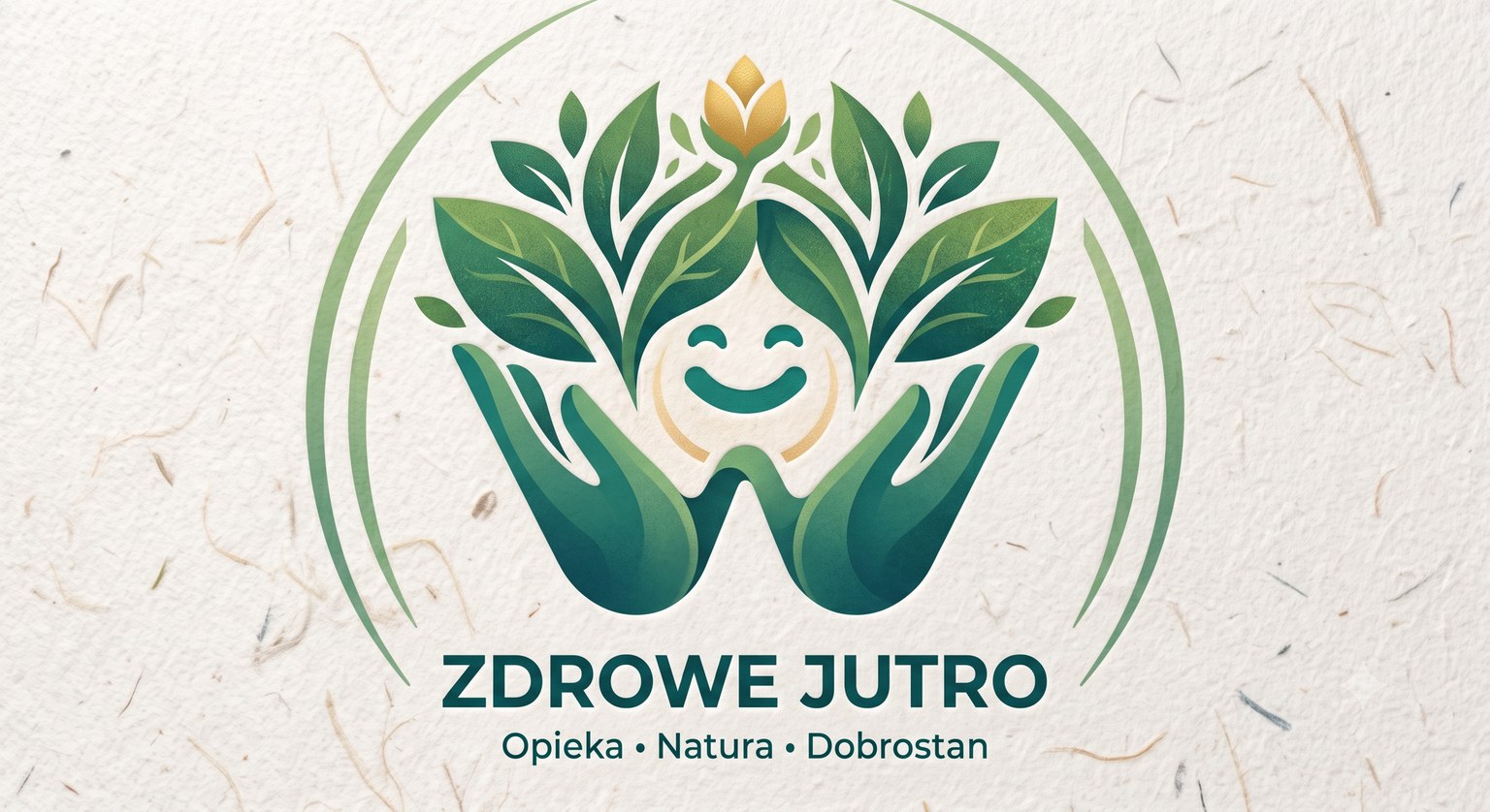 Grafika Zdrowe jutro z symbolem dziecka, liści i dłoni